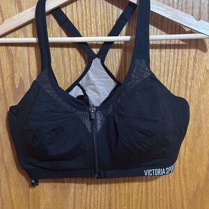 Victoria's Secret Sz 36D Black front close Sports Bra with Mesh Detail